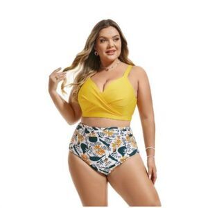 Womens Size 22W Plus Size Bikini Set 2 Piece High Waisted Swimwear Yellow